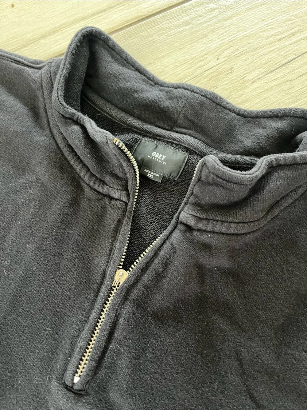 Obey Black Zip-Up Sweater with Grey Chest Stripe